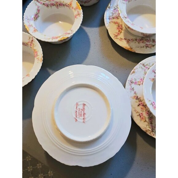 Haviland Limoges France Varenne Pink Rose Bone China Ramekin & Saucer Set Of 5 - Picture 10 of 11